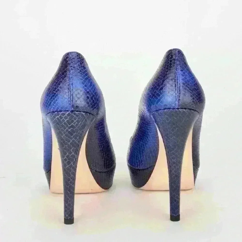 Miu Miu Blue Python Embossed Leather Peep Toe Pla… - image 4